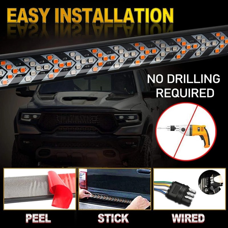 Happybilssbuy LED Tailgate Light Bar 60" Triple Row 5-Function Strip