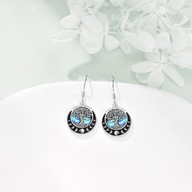 Tree of Life Sterling Silver Moon Phase Abalone Shell Dangle Drop Earrings - Women's Jewellery Gifts