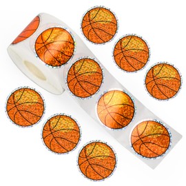 Whaline Basketball Stickers Roll Laser Sport Ball Seal Stickers Sparkly Waterproof Self-Adhesive Decals for Envelope Journal Decor Party Supplies, 500Pcs