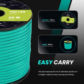 Abma Cord Paracord 750 lb 4 mm 30 m 100% Nylon Rope 11 Core Type IV Cord for Crafts, Camping, Survival, Outdoor - Max. 340 kg - Turquoise