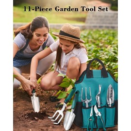 FiveJoy Garden Tool Set, 11 Piece Aluminum Alloy Hand Tool Starter Kit with Garden Bag, Outdoor Tool, Heavy Duty Gardening Work Set with Ergonomic Handle, Gardening Tools | FiveJoy