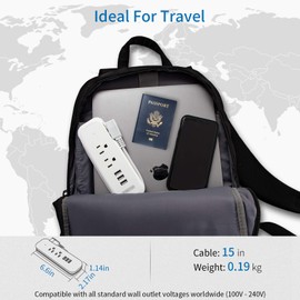 Travel Power Strip with USB - NTONPOWER 2 Outlets 3 USB Portable Desktop Charging Station, 15 inches Wrapped Short Extension Cord for Hotels, Cruise, Nightstand, Airports, Conference Room - White