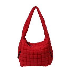 Extolove Quilted Tote Bag, Large Lightweight Quilted Bag Puffer Tote Bag Trendy Puffy Purse Hobo Bags for Women, Red, Large
