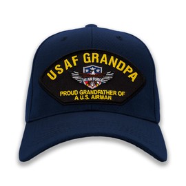 Air Force Grandpa - Proud Grandfather of a US Airman Ballcap Hat (Navy Blue, Standard (No Flag))