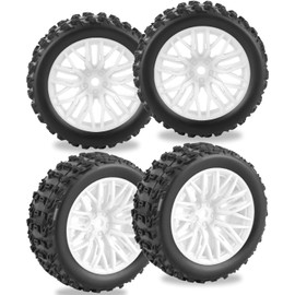 RCarmubWow RC Buggy Wheels and Tires for 1/18 Typhon Grom RC Crawler Car,Pre-Glued RC Wheels and Tires Buggy Wheels & Rubber Tires Plastic Rim,4pcs,White