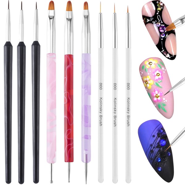 PAGOW 9pcs Nail Art Brushes Set, Liner Brush Design Pen