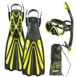 Divers Supply Sea Elite Starter Mask, Fin, and Snorkel Package Single Lens (Yellow, Large/X-Large)