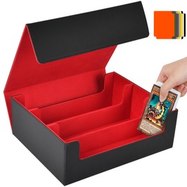 Aolso Card Storage Box for Trading Cards, 1800+ PU Leather Commander Card Deck Case With 8 card dividers, Card Case Storage Box, Magnetic Closure Card Holder for Magic Game Cards (Black&Red)