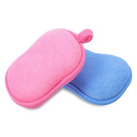 Baby Bath Sponge for Bathing, 2Pcs Small Size Pink & Blue Loofah Soft, Absorbent Newborn Infant Body Shower Mild Exfoliating Cleaning Tools for Kid Men Women All Skin Type