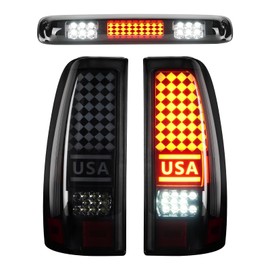 LED Tail Light + 3rd Third Brake Light Kit Fit for Chevy Silverado 1500 2500 HD 1999-2002, for GMC Sierra 1500 2500 HD Fleetside 1999-2003, aillights and High Mount Stop Light, 3 Pcs, Smoke Lens