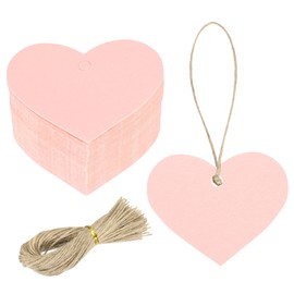 MECCANIXITY 200Pcs Kraft Paper Gift Tags with String, 2.2 x 2.6 Inch Blank Hanging Labels Heart Shape Paper Labels Glittery Pink Gift Tags for Price Tags, Christmas, DIY Crafts