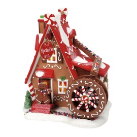 Department 56 North Pole Village Collection Sprinkle Cookie Mill Animated Lit Building- Hand Crafted Painted Porcelain Gingerbread Man House Christmas Village Houses with Lights Home Decor, 5.94 Inch