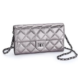 Yocipa Genuine Leather Wallet, Shoulder Bag, Women's, Chain Bag with Wallet Function, Large Capacity, Wallet, Smartphone Shoulder Bag, Multi-functional Mini Pochet, Lightweight, antique silver