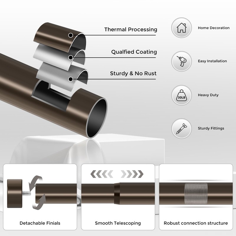 VOIIY Bronze Curtain Rods for Windows 48 to 84 Inch(4-7