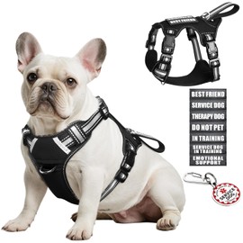 WINSEE Service Dog Vest No Pull with 7 Dog Patches+ID Tag, Reflective Pet Harness with Durable Soft Padded Handle,Easy Put On/Off for Training/Walking