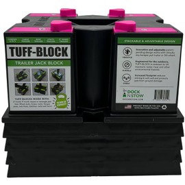 TUFF-Block by Dock N Stow w/ 4 XL Pads Combo – RV Leveling Blocks for Camper, Tongue Jack Stands for Stabilizer Scissor Jacks – Block Stacks on Pads for Added Height – Level Your Trailer (Pink)