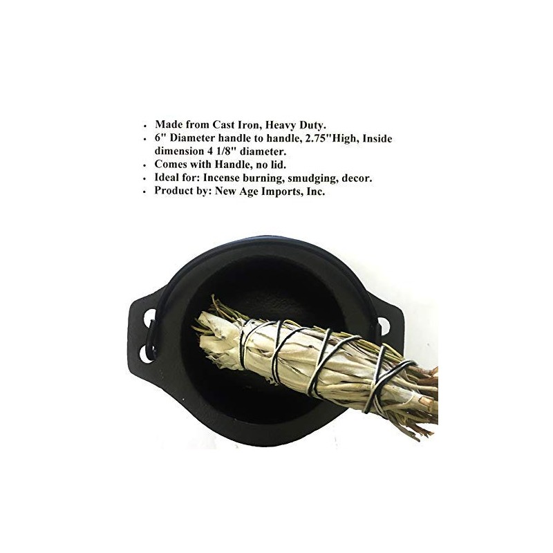 Cast Iron Cauldron w/Handle, Ideal for smudging, Incense Burning, Ritual