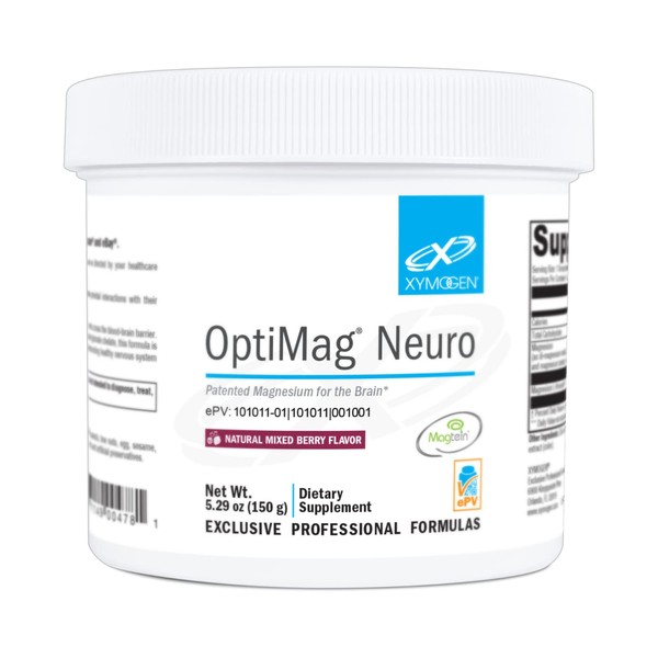 XYMOGEN OptiMag Neuro Magnesium Powder - Magnesium L-Threonate, Magnesium Malate + Magnesium Glycinate Chelated Magnesium to Support Brain Health - Supports Relaxation - Mixed Berry (60 Servings)