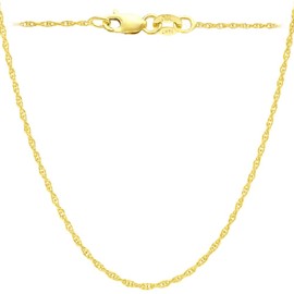 14K, 10K Yellow or White Solid Gold Italian Diamond Cut 1 mm 1.2 mm Rope Chain Necklace Thin & Strong gold chain - Lobster Claw Clasp- GIFT BOX with each order