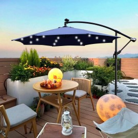 10 ft Outdoor Solar Powered LED Lighted Patio Umbrella Waterproof 8 Ribs Crank Cross Base Sun Shade for Garden Deck Backyardcolor: as Pic Color