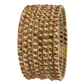 New! Touchstone "Silk Thread Bangle Collection" Indian Bollywood Hand Woven Silk Thread Pista Color Rhinestone Designer Jewelry Large Size Bracelets Bangle Set of 8 For Women.