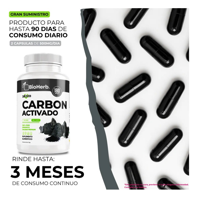 Carbn Activado Micronizado - Eficaz Soporte Digestivo 180 Cpsulas