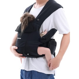 Babelio Baby Carrier Newborn to Toddler Cozy Lightweight Wide Shoulder Straps Infant Carrier with Head Support, 7-45lbs, Hands-Free