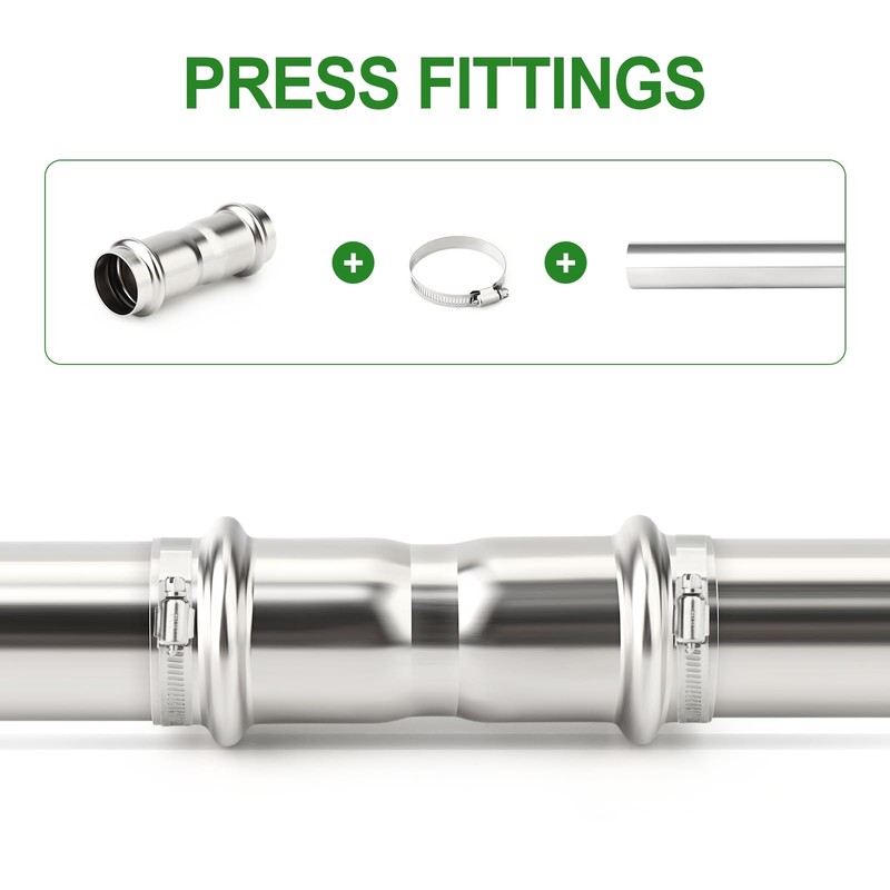 TAISHER 10PCS 304 Stainless Steel Press Fittings,1/2" Press Slip Coupling,No