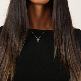 Lavari Jewelers Star of David Necklace for Women with White Sapphire - Yellow Gold Plated 925 Sterling Silver Pendant Necklace for Her - 16 to 18 Inch Adjustable Chain Lobster Claw - Minimalist Design