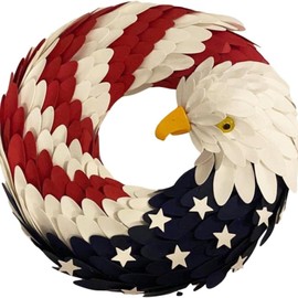 4th of July Wreaths for Front Door 2025 - Patriotic Eagle Flag Wreath, Handmade Red White & Blue Burlap Wreath, Memorial Day Independence Day Summer Decor, Farmhouse Front Door Hanging Garland (A)