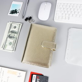 A6 Budget Binder Gold PU Leather Binders Cover Refillable 6 Rings Loose Leaf Notebook Cover with Magnetic Buckle Closure for Planner Traveller Journal (A6, Gold)