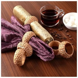 12 piezas de servilleteros tejidos a mano - Servilleteros de ratán hechos a mano estilo otoñal de granja para Acción de Gracias, Navidad, decoración de mesa de boda (Natural) - CLEENTABLE