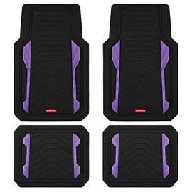 Rubbermaid Car Floor Mat, Heavy Duty All-Weather Car Mats Full Set with Dual-Tone Purple Aluminum Inserts – Universal Fit, Anti-Slip Backing, Trim-to-Fit for Most SUV, Sedan, Van