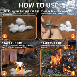 2PCS Magnesium Fire Starter with Striker, High Temp Magnesium Rod, Ferro Rod Fire Starter Survival Tool with 20Pack Waterproof Tinder and Steel Fire Striker for Camping, Hiking and Emergency (Orange)