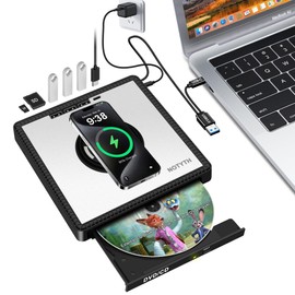 NOLYTH External CD Drive for Laptop: with 15W Wireless Charger Plug & Play
