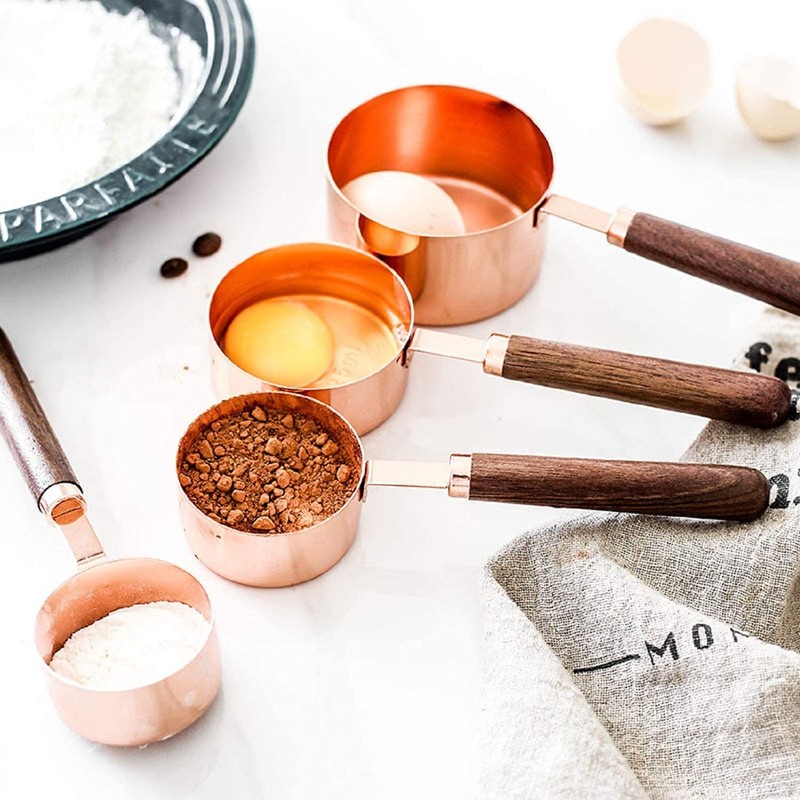 ANCLLO Stainless Steel Measuring Cups Set with Walnut Handle for