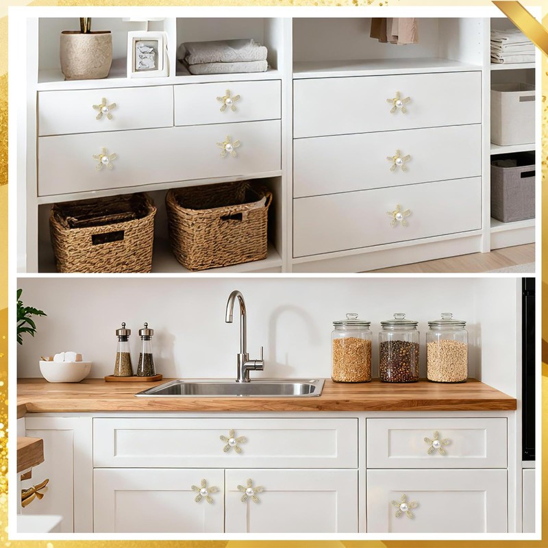 Petal Handles Gold Drawer Knobs Shiny Flower Petal Cabinet Dresser