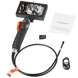 Happybuy Two-Way Articulating Borescope with Light, 0.25" Lens Inspection Camera, 5" IPS HD Screen, Flexible Fiber Optic Snake Scope for Wall, Automotive & Engine Inspection, 4.9FT