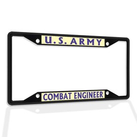 Fastasticdeals Metal Insert License Plate Frame U.S. Army Combat Engineer Weatherproof Car Accessories Black 4 Holes Solid Insert