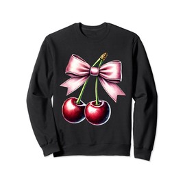 Coquette Cherry and Bow - Cute Kawaii Red Aesthetic Art Sweatshirt