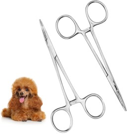 2 Pieces Stainless Steel Tweezers, Hemostatic Pliers, Straight Head Pliers & Curved Pliers, Veterinary Tools, Suitable for Fishing, Pet Plucking, Gripping Cotton Balls