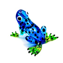 1½" Tall Blue Dyeing Poison-Arrow Frog Miniature Glass Blown Morphing Dart Frogs Figurine Bright Blue Morph Azureus Lampwork Collectible