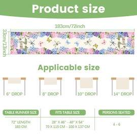 WADORN Hydrangea Dragonfly Butterfly Table Runner, 13x72 Inch Every Day is A Gift Floral Kitchen Dining Table Decoration Spring Summer Seasonal Farmhouse Holiday Table Runner for Home Party Decor