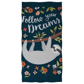 Showudesigns Best Gift for Girls and Women - Cotton Bath Towel Absorbent Large Soft Bath Towel - Sloth Follow Your Dreams Design