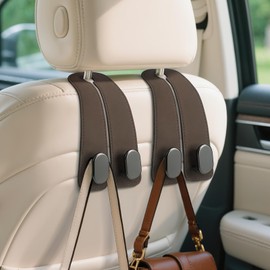 Fitnice Car Seat Headrest Hooks - 2 Pack Universal Car Purse Hook, Leather Car Bag Purse Holder with Double Metal Hooks for Handbags, Grocery Bags, Bottles, Phones