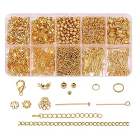 HappyHome Accessory Hardware 822-Piece Set, Lobster Clasp, Round Clasp, 9 Pin, Ball Tip, Bead, Dedicated Case Included, DIY, Handicraft, Handmade Accessories, Basic Parts (Gold)