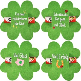 Joycabin 4 Stück Viel Glück Geschenke Prüfung Glücksbringer Geschenk Filz Schokolade Verpackung Geschenk Glückliche Vierblätter Geschenk Abschiedsgeschenk für Abitur Bachelor Master Kollegen Freund