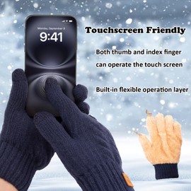 Winter Touch Screen Gloves for Men, Warm Knitted Fleece Thermal Gloves for Outdoors Driving Cycling Writing Fishing Running Skiing (Dark Blue for Men)