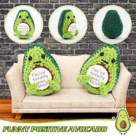 Funny Positive Avocado, Mini Cute Wool Knitting Doll with Positivity Card, Soft Novelty Good Luck Gifts Charm Encourage Women Kids Students Exams for Birthday Gifts Home Office Party Decorations