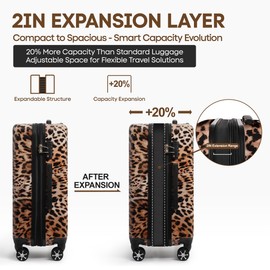 New York XPress Expandable 20% Luggage-24 inch Luggage w/Spinner Wheels-Suitcase PC+ABS Spinner Built-In TSA LOCK-Travel Luggage for Men Women,24''-Leopard